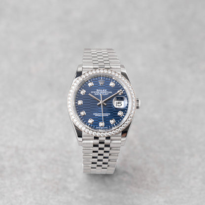 ROLEX DATEJUST 36 BLUE MOTIF W/ DIAMONDS REF: 126284RBR