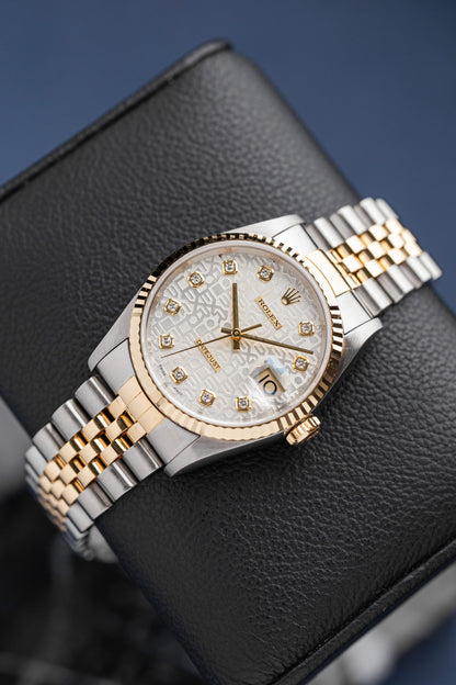 ROLEX DATEJUST 36 SILVER DIAL DIAMONDS REF: 16233 (1997)