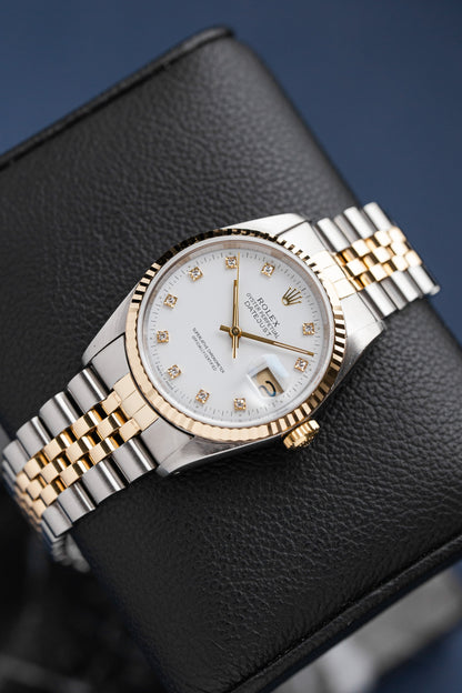 ROLEX DATEJUST 36 WHITE DIAL DIAMONDS REF: 16233 (1991)