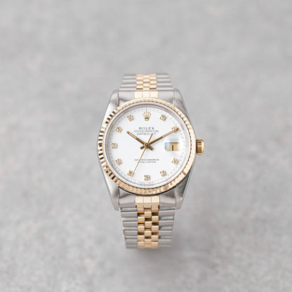 ROLEX DATEJUST 36 WHITE DIAL DIAMONDS REF: 16233 (1991)